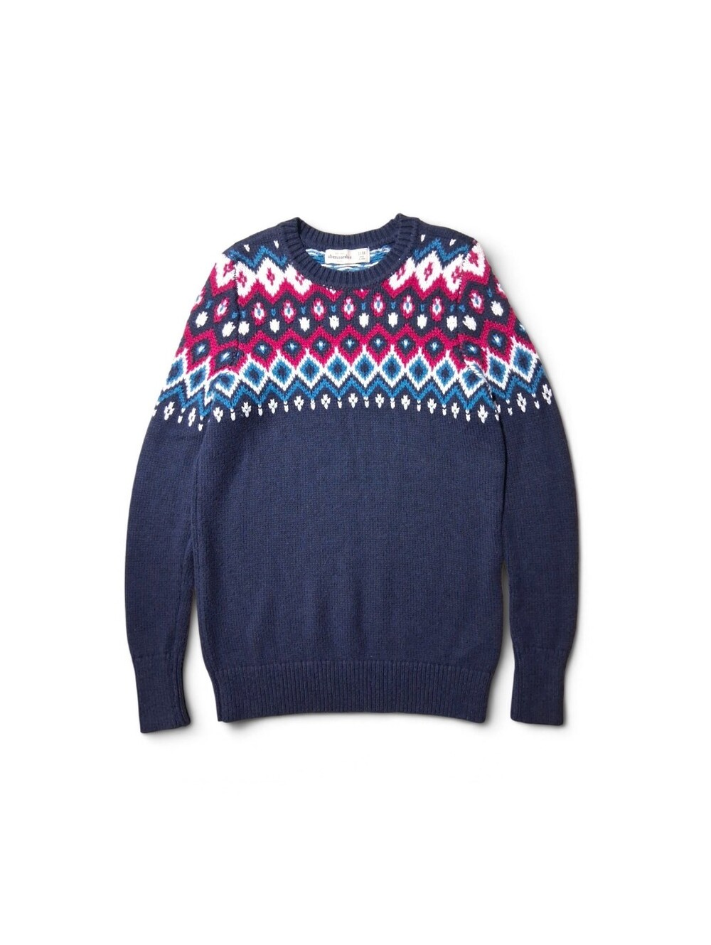 Abercrombie Kids Girls Fair Isle Crewneck Sweater Size 13/14 Navy Blue White